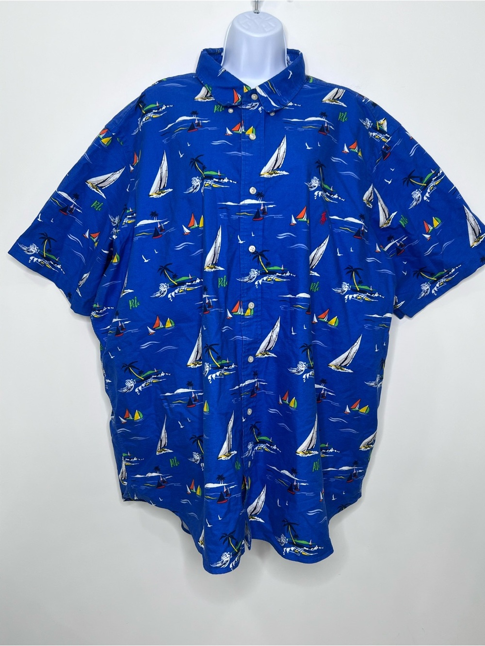 Ralph Lauren Royal Blue Short-Sleeve Button-Down with Nautical Sailboat Print
